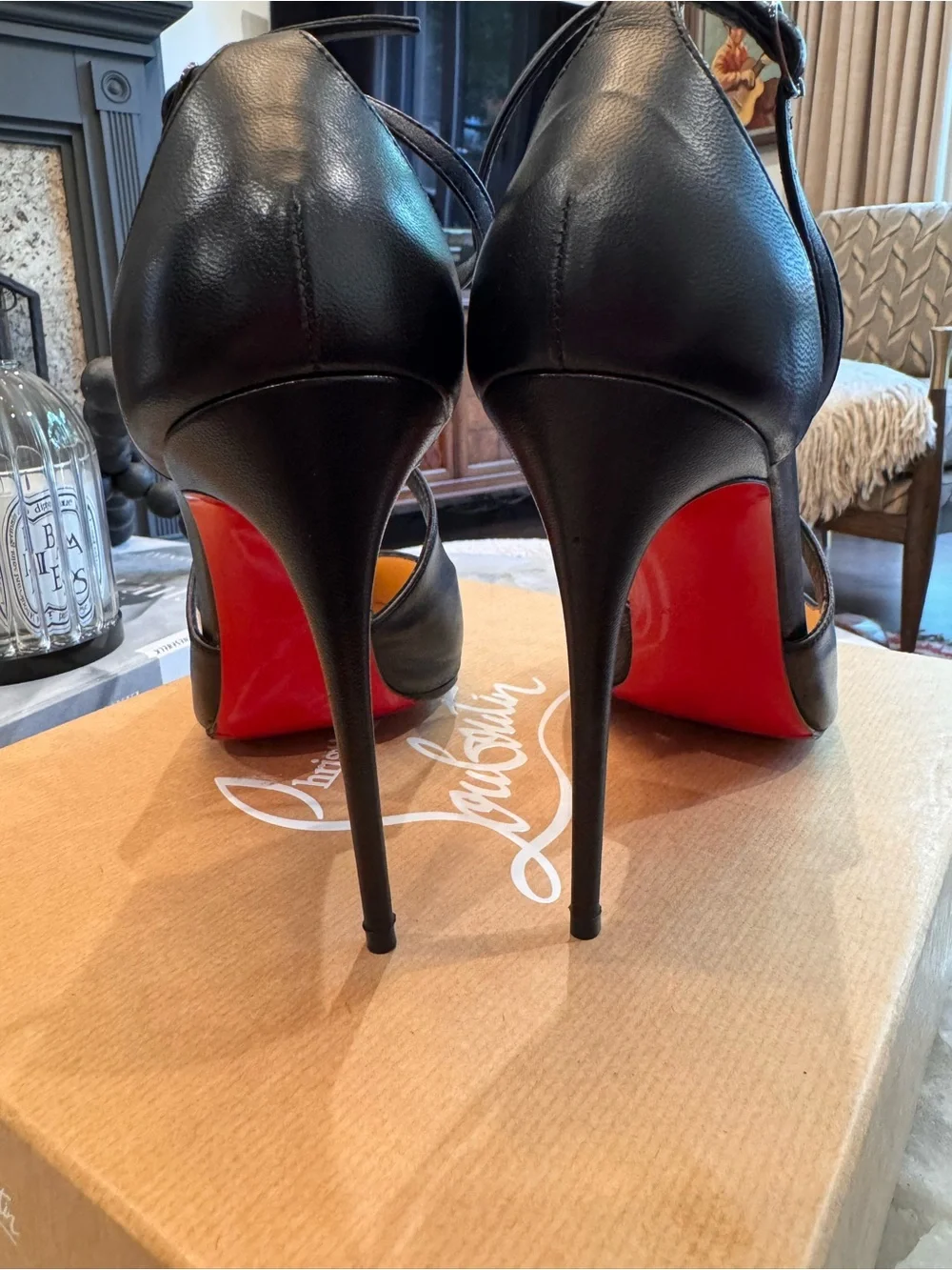 Christian Louboutin Black Strappy Pointed-Toe Pumps